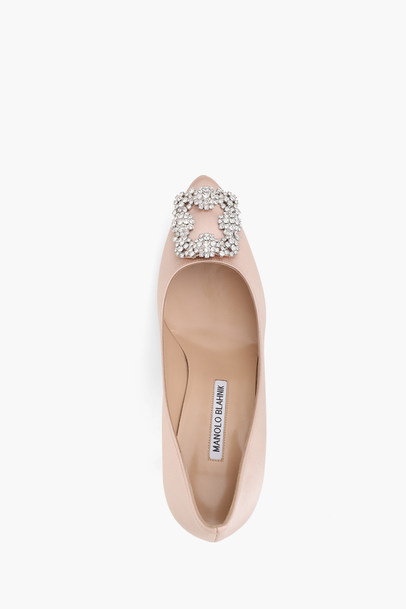 MANOLO BLAHNIK Hangisi 9cm Pumps in Dark Nude Satin with White Crystal 3