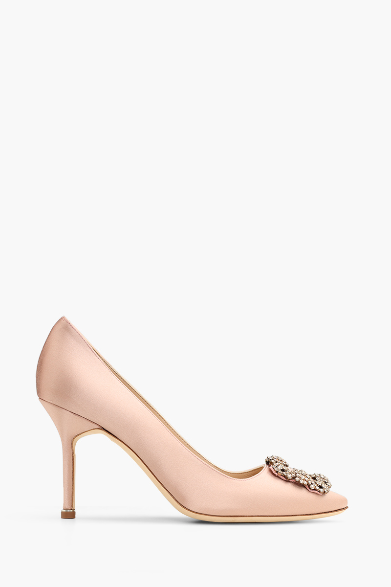 MANOLO BLAHNIK Hangisi 10.5cm Pumps in Dark Nude Satin with White Crystal 0