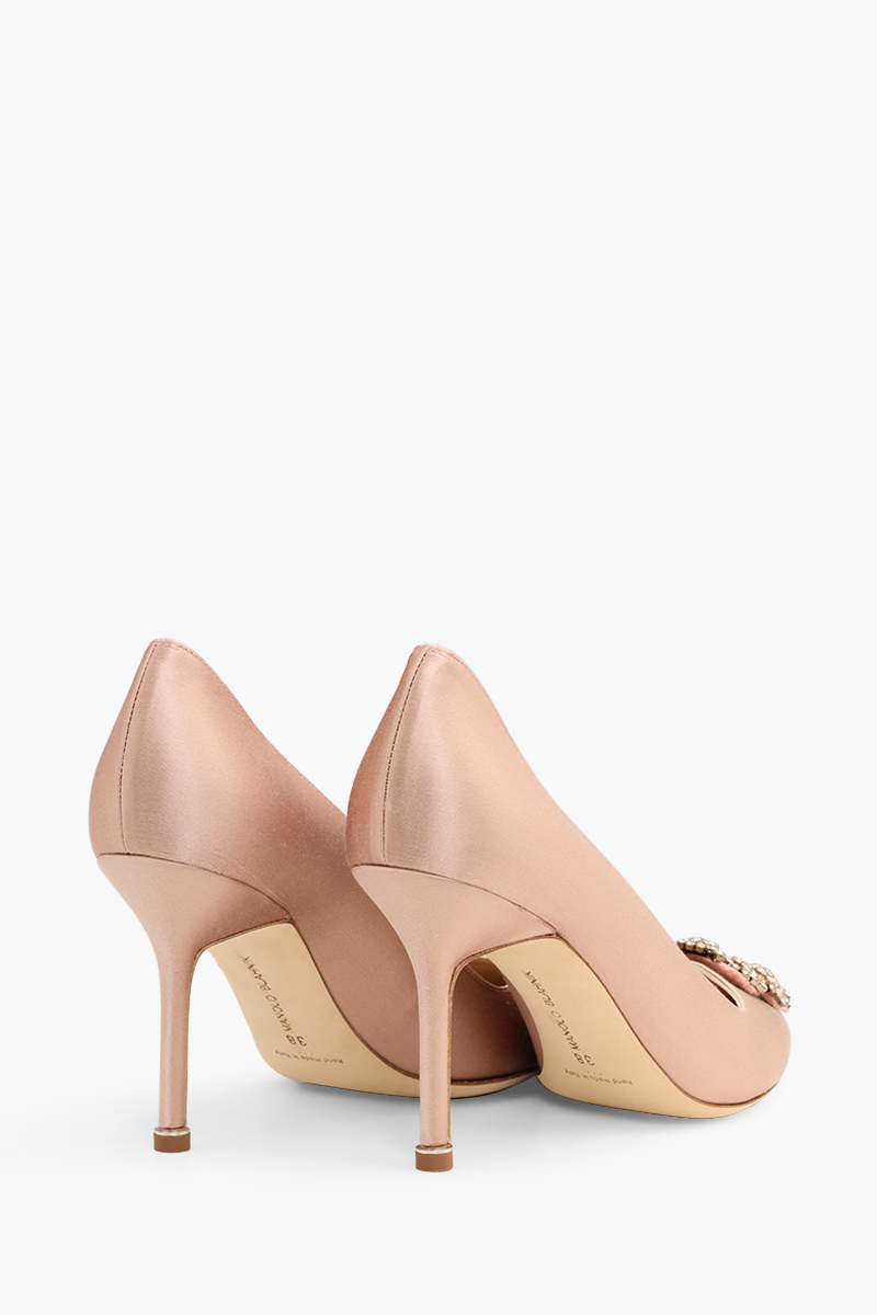 MANOLO BLAHNIK Hangisi 10.5cm Pumps in Dark Nude Satin with White Crystal 2