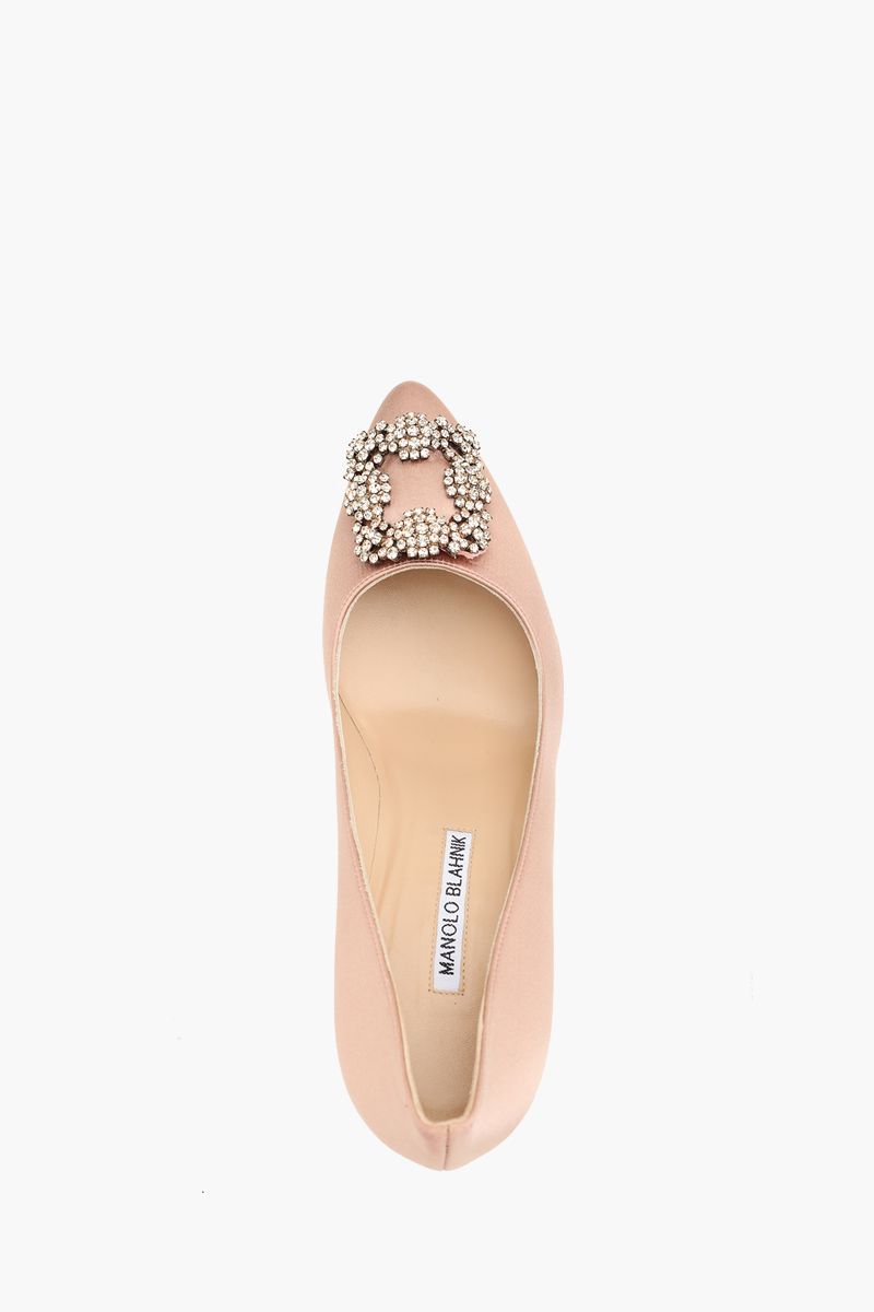 MANOLO BLAHNIK Hangisi 10.5cm Pumps in Dark Nude Satin with White Crystal 3