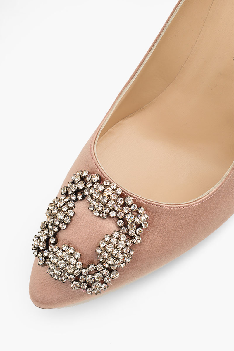 MANOLO BLAHNIK Hangisi 10.5cm Pumps in Dark Nude Satin with White Crystal 4