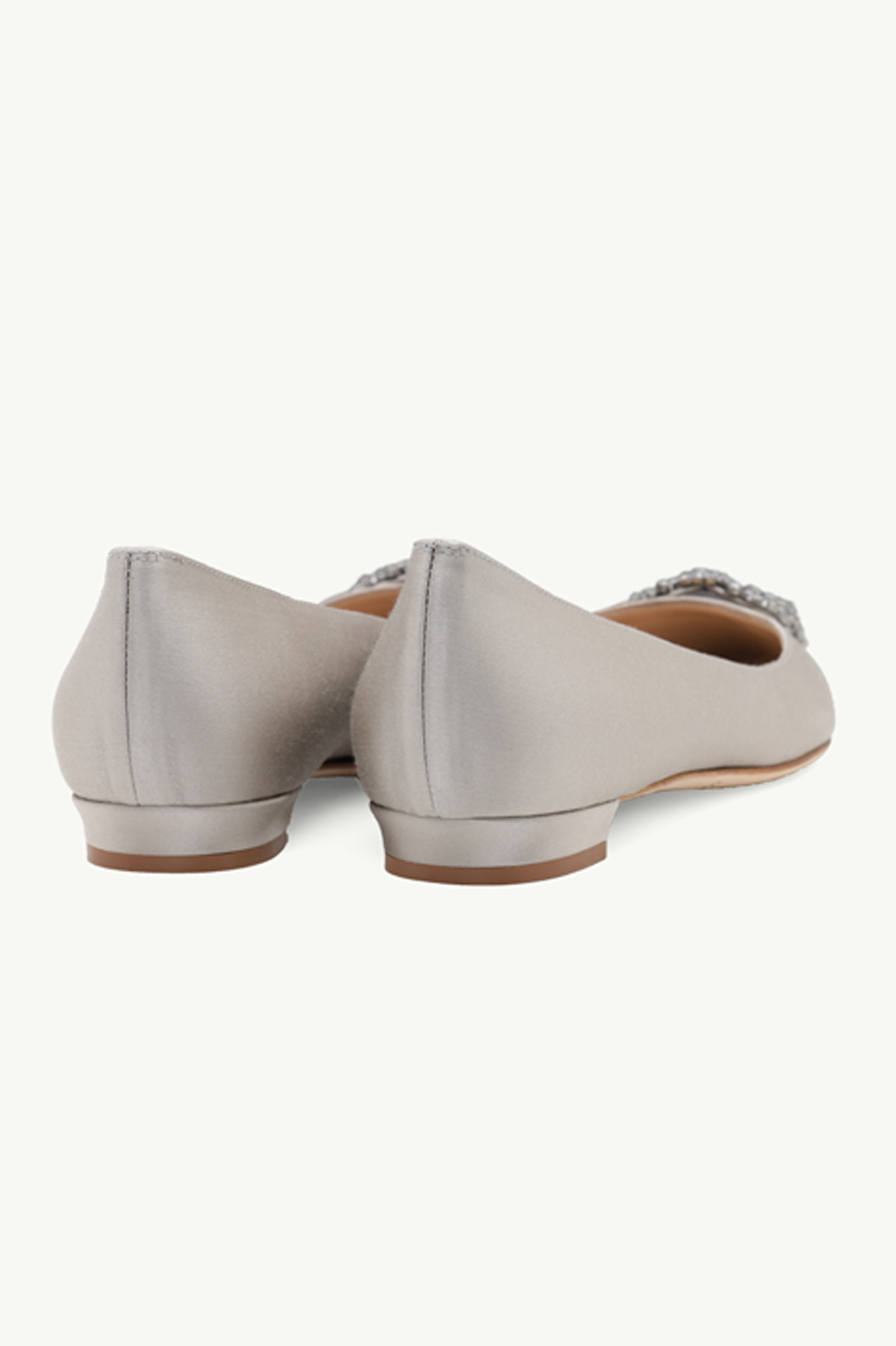 MANOLO BLAHNIK Hangisi Ballerina in Light Grey Satin with Dark Crystal 2