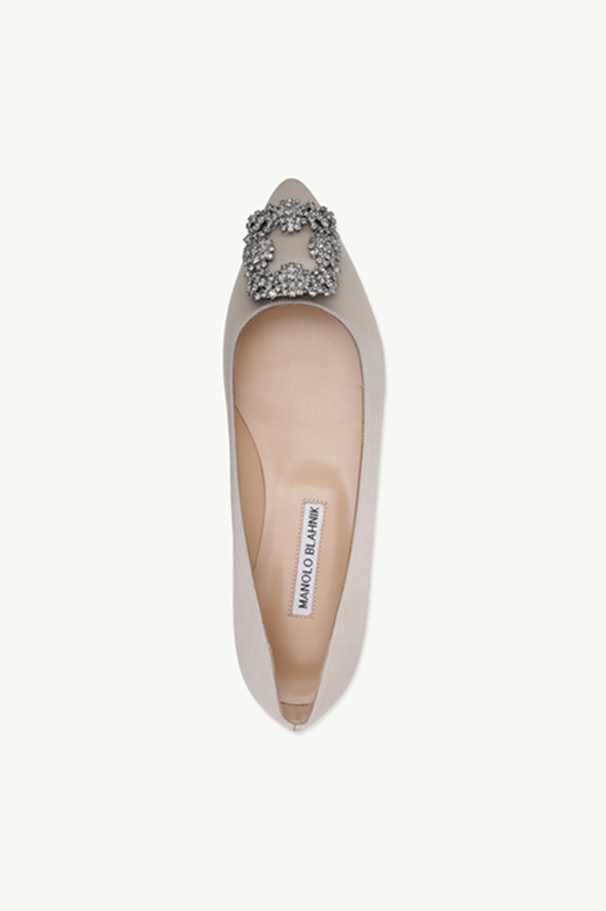 MANOLO BLAHNIK Hangisi Ballerina in Light Grey Satin with Dark Crystal 3