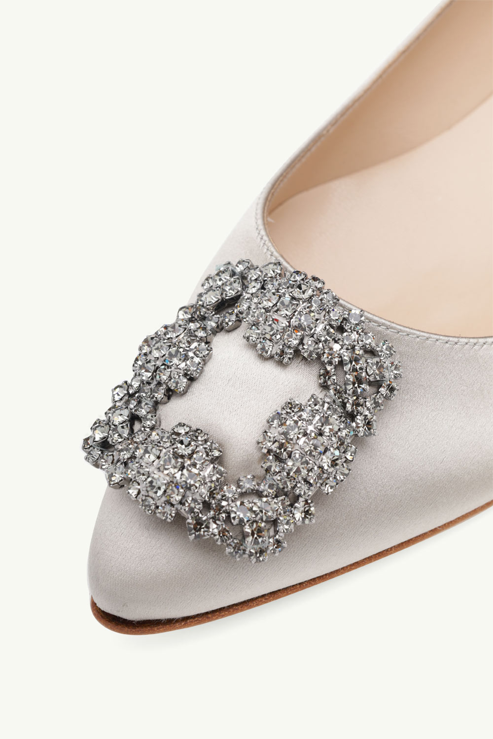 MANOLO BLAHNIK Hangisi Ballerina in Light Grey Satin with Dark Crystal 4