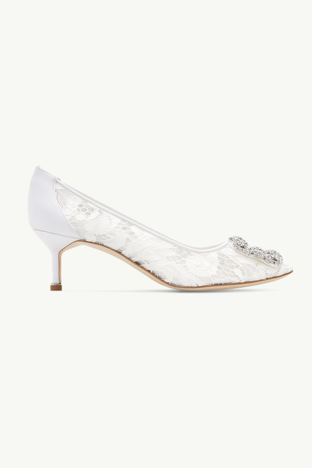 MANOLO BLAHNIK Hangisi Lace Pumps 5cm in Cream with White Crystal 0