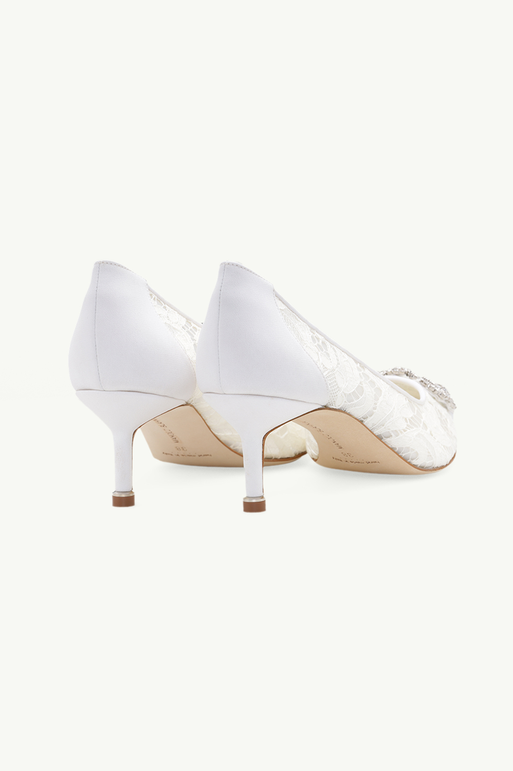 MANOLO BLAHNIK Hangisi Lace Pumps 5cm in Cream with White Crystal 2