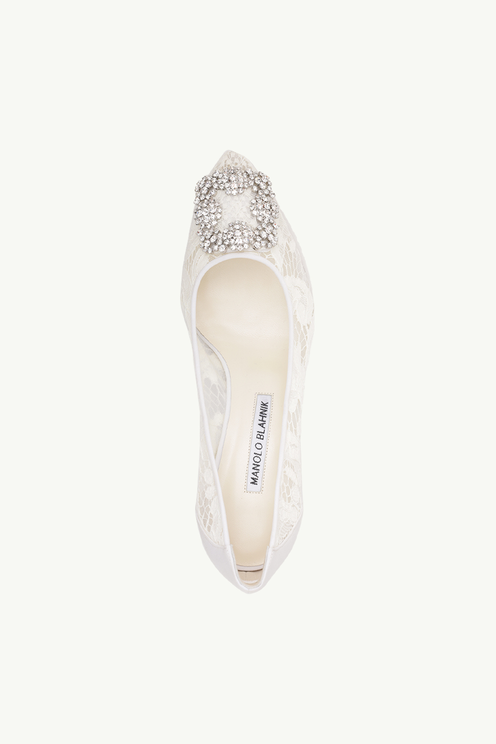 MANOLO BLAHNIK Hangisi Lace Pumps 5cm in Cream with White Crystal 3