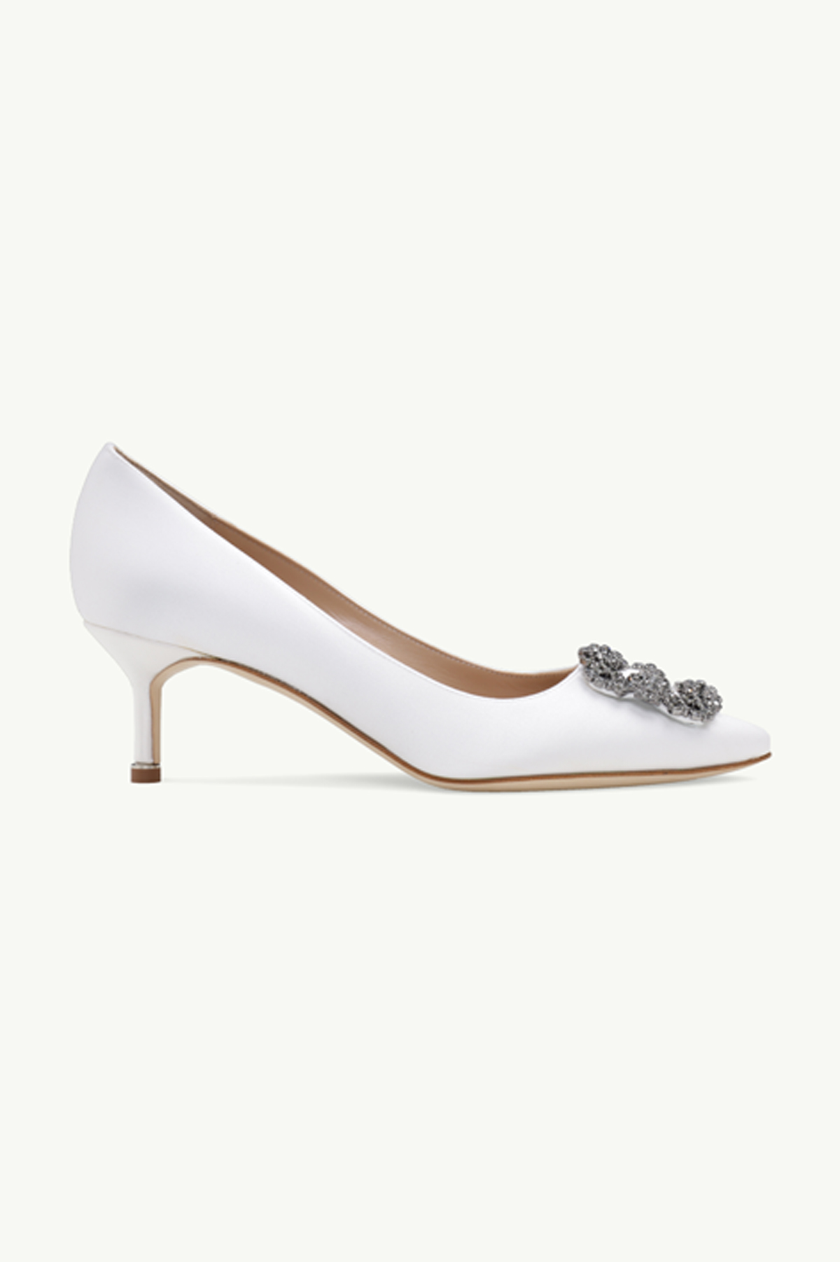 MANOLO BLAHNIK Hangisi 5cm Pumps in Light Cream Satin with Dark Crystal 0