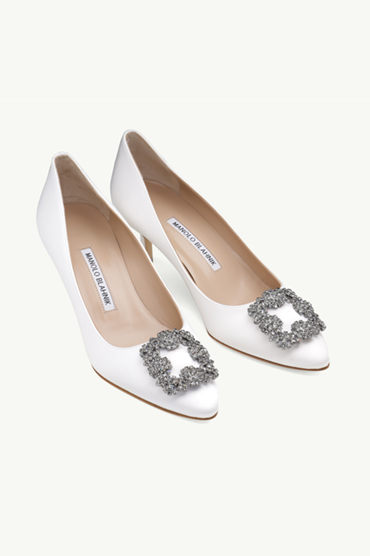 MANOLO BLAHNIK Hangisi 5cm Pumps in Light Cream Satin with Dark Crystal 1