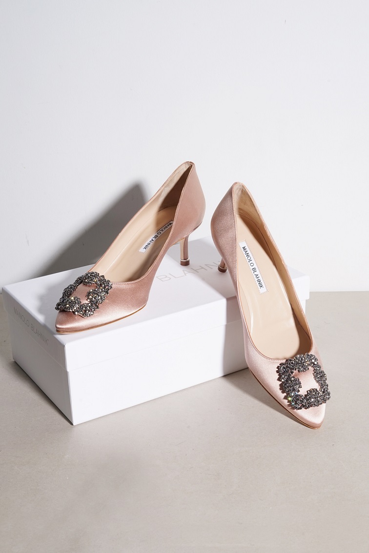 MANOLO BLAHNIK Hangisi 5cm Pumps in Nude Satin with Dark Crystal 3