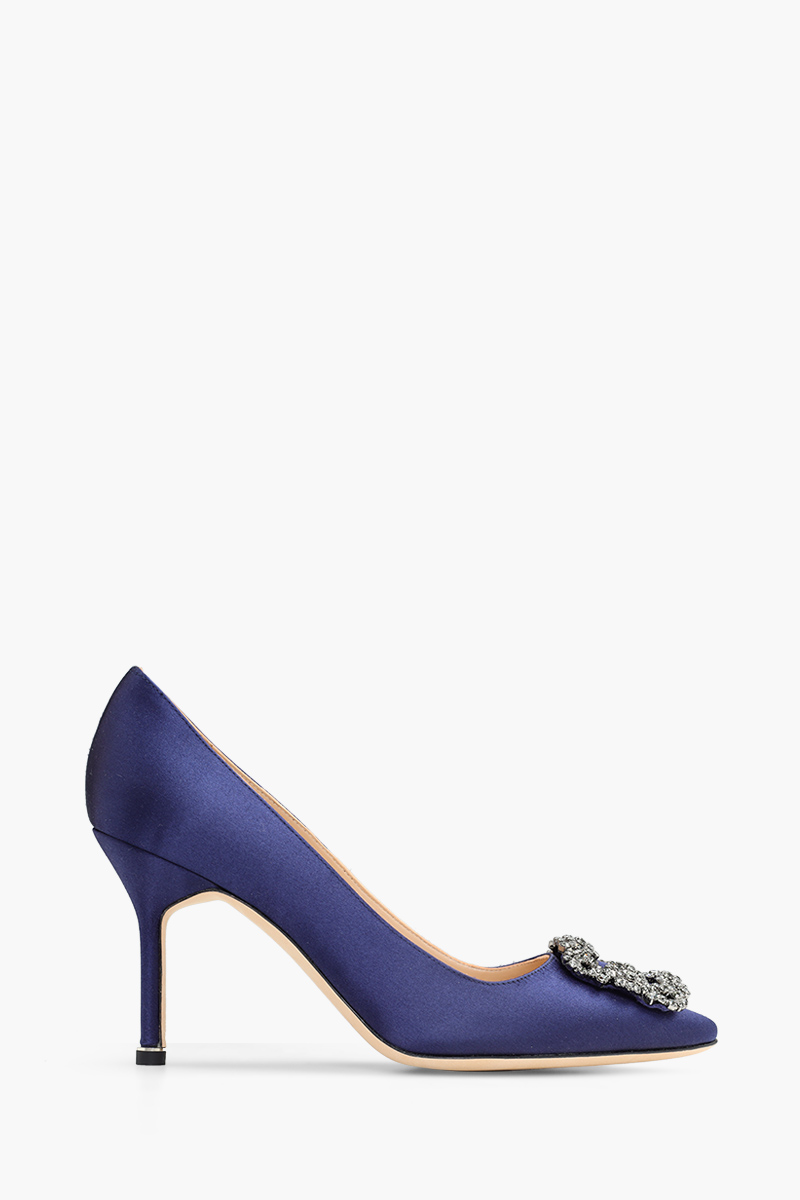 MANOLO BLAHNIK Hangisi 9cm Pumps in Navy Blue Satin with Dark Crystal 0