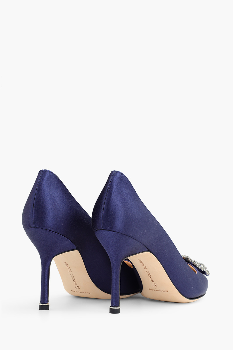 MANOLO BLAHNIK Hangisi 9cm Pumps in Navy Blue Satin with Dark Crystal 2