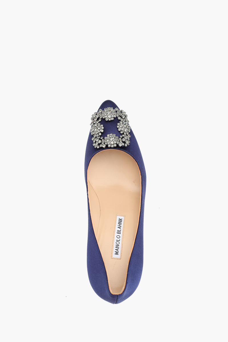 MANOLO BLAHNIK Hangisi 9cm Pumps in Navy Blue Satin with Dark Crystal 3