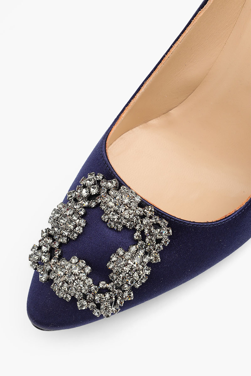 MANOLO BLAHNIK Hangisi 9cm Pumps in Navy Blue Satin with Dark Crystal 4