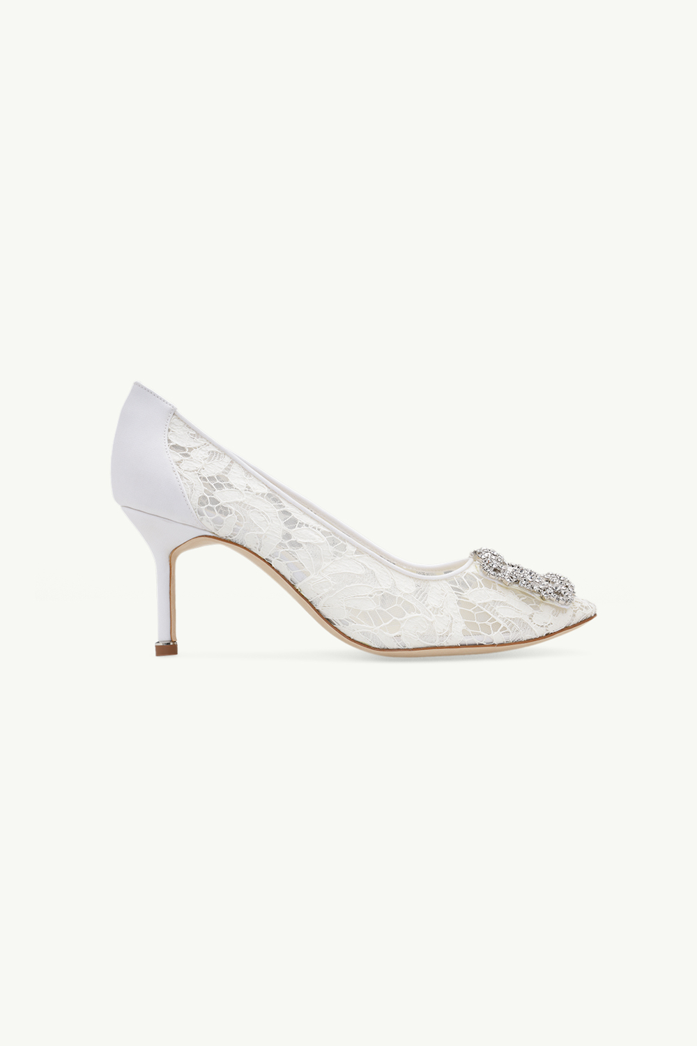 MANOLO BLAHNIK Hangisi Lace Pumps 7cm in Cream with White Crystal 0