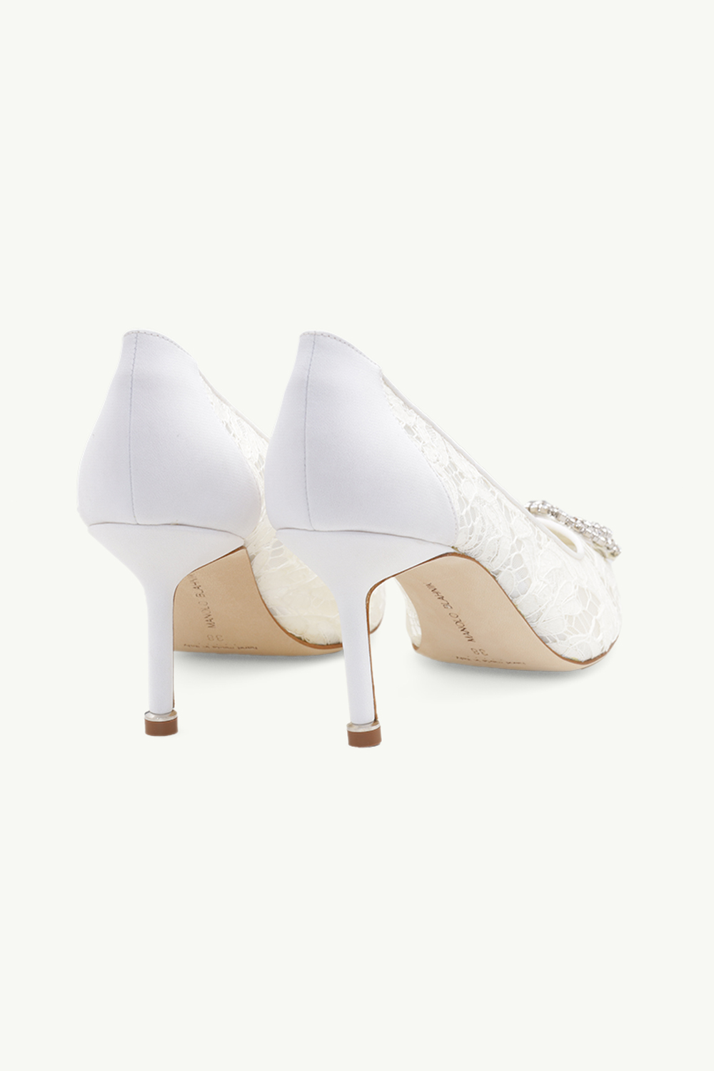 MANOLO BLAHNIK Hangisi Lace Pumps 7cm in Cream with White Crystal 2