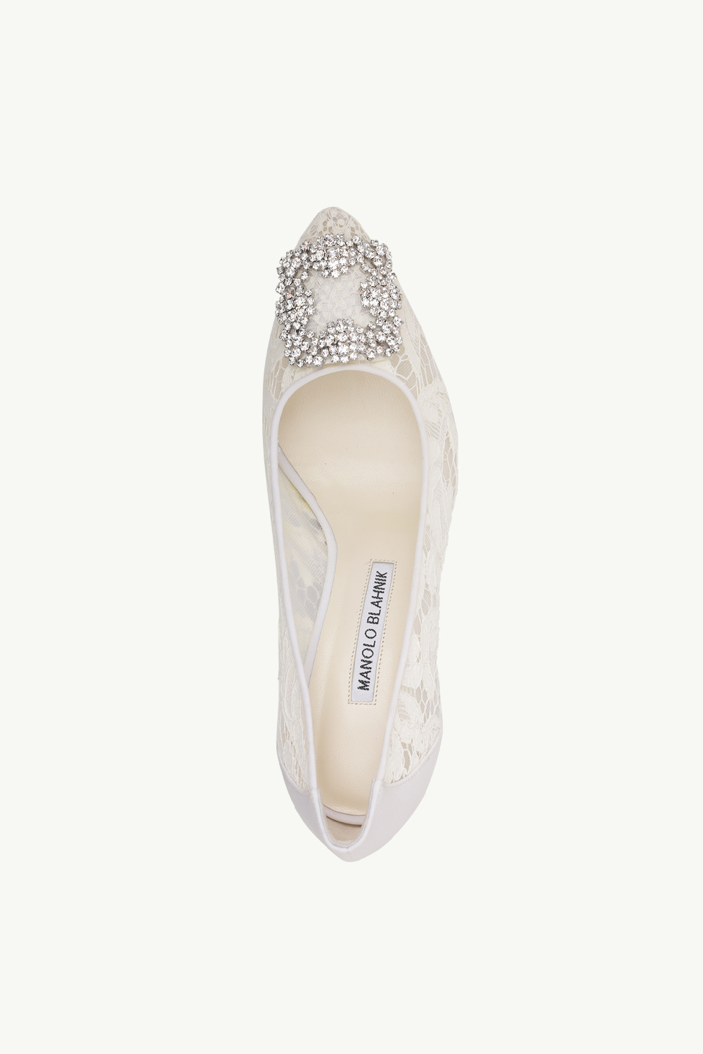 MANOLO BLAHNIK Hangisi Lace Pumps 7cm in Cream with White Crystal 3