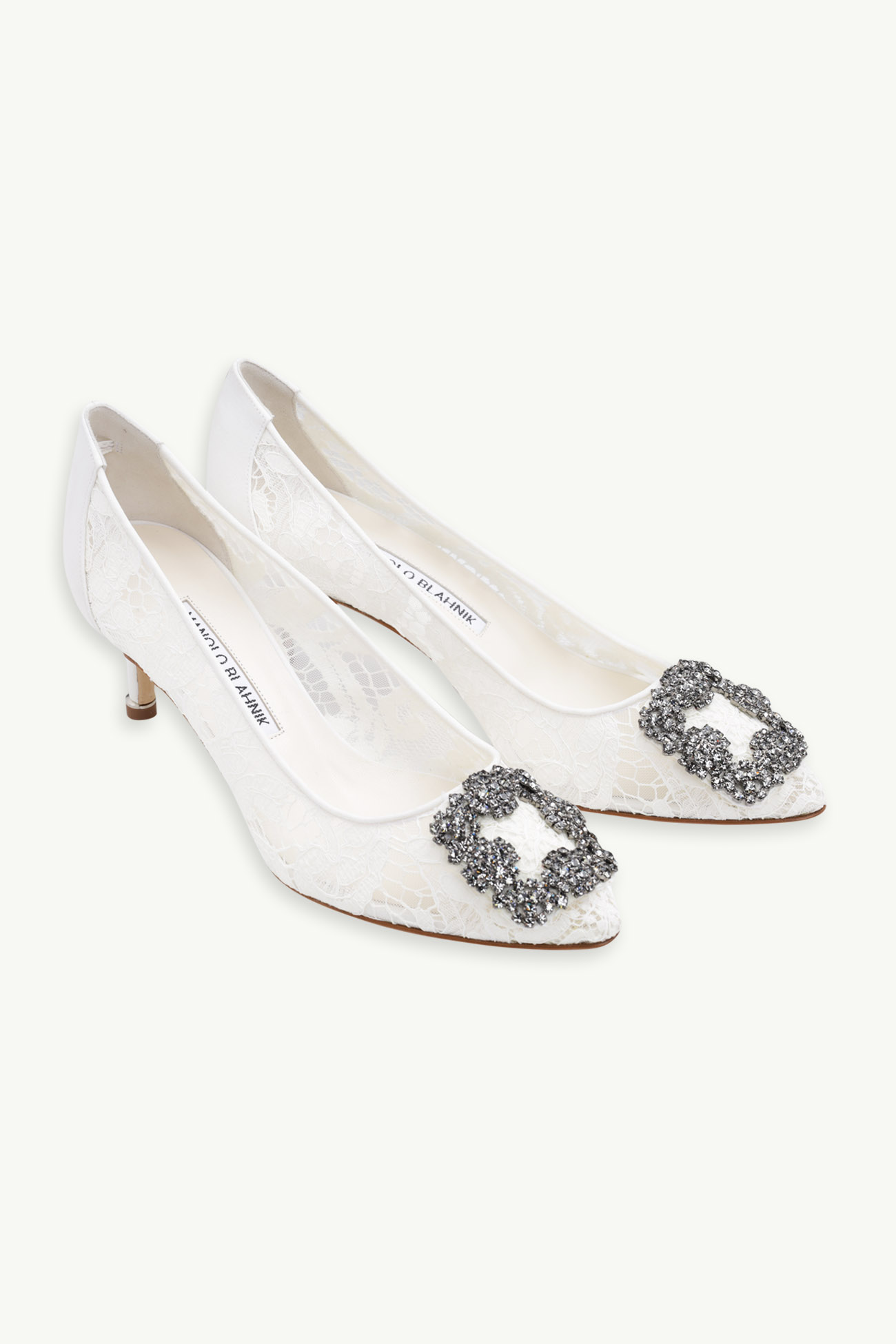 MANOLO BLAHNIK Hangisi Lace Pumps 5cm in Cream with Dark Crystal 1