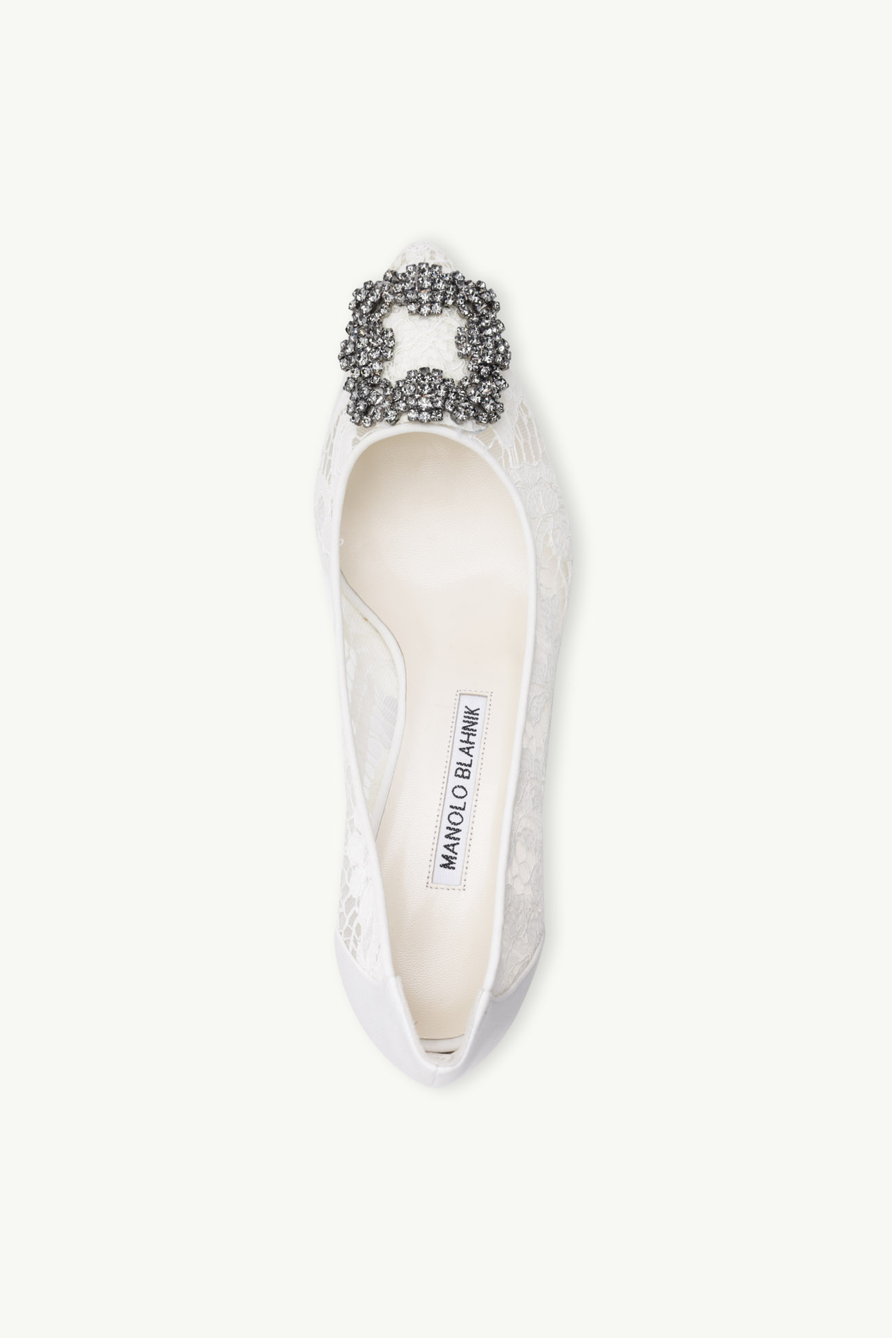 MANOLO BLAHNIK Hangisi Lace Pumps 5cm in Cream with Dark Crystal 4