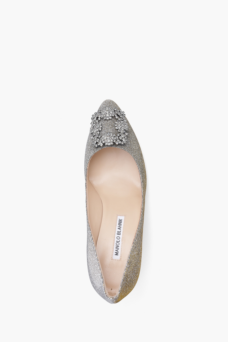 MANOLO BLAHNIK Hangisi 7cm Pumps in Gold Glittered with Dark Crystal 3