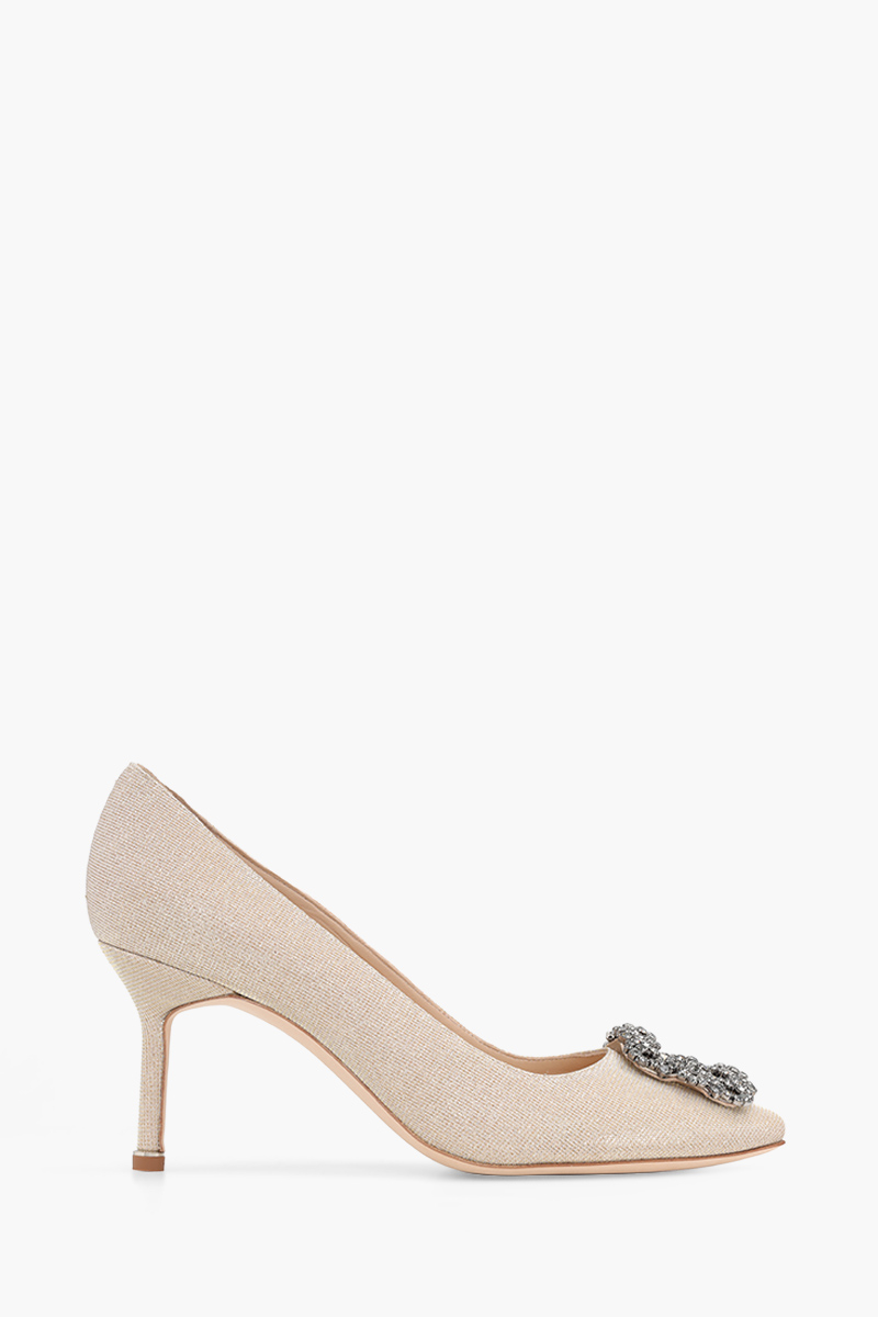 MANOLO BLAHNIK Hangisi 7cm Pumps in Beige Glittered with Dark Crystal 0