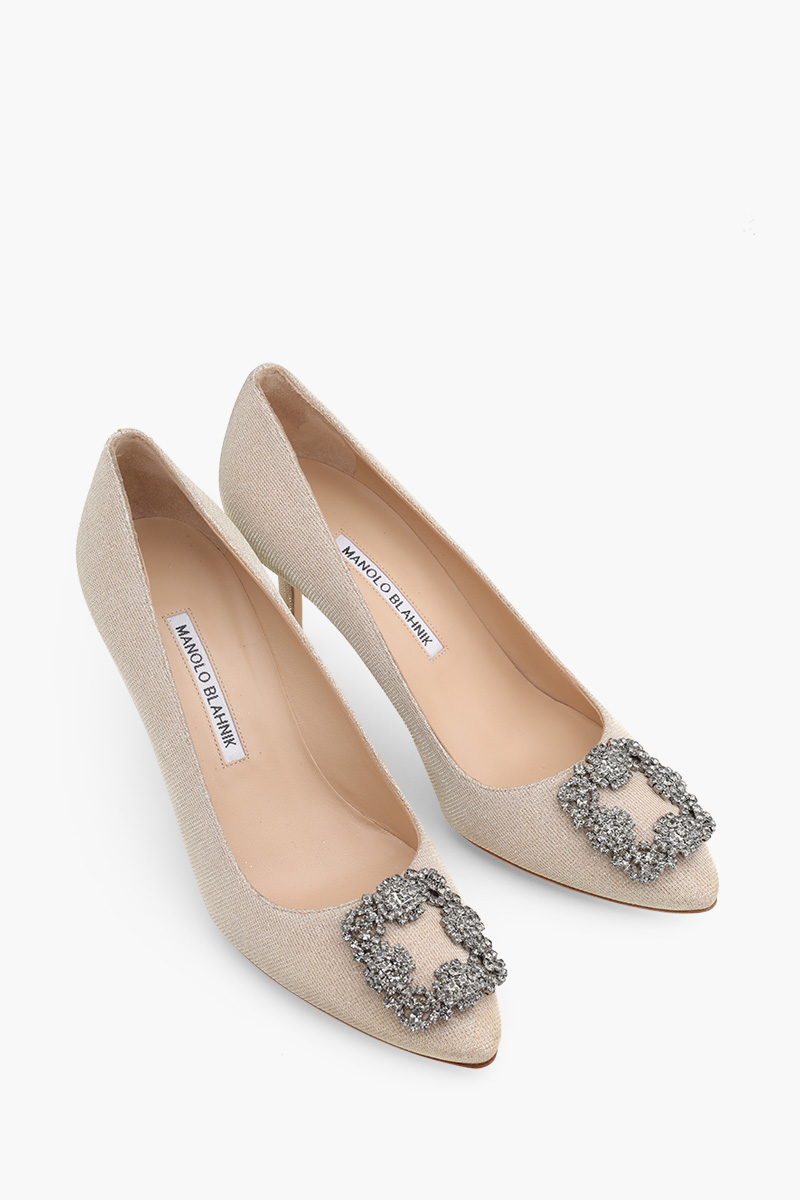 MANOLO BLAHNIK Hangisi 7cm Pumps in Beige Glittered with Dark Crystal 1