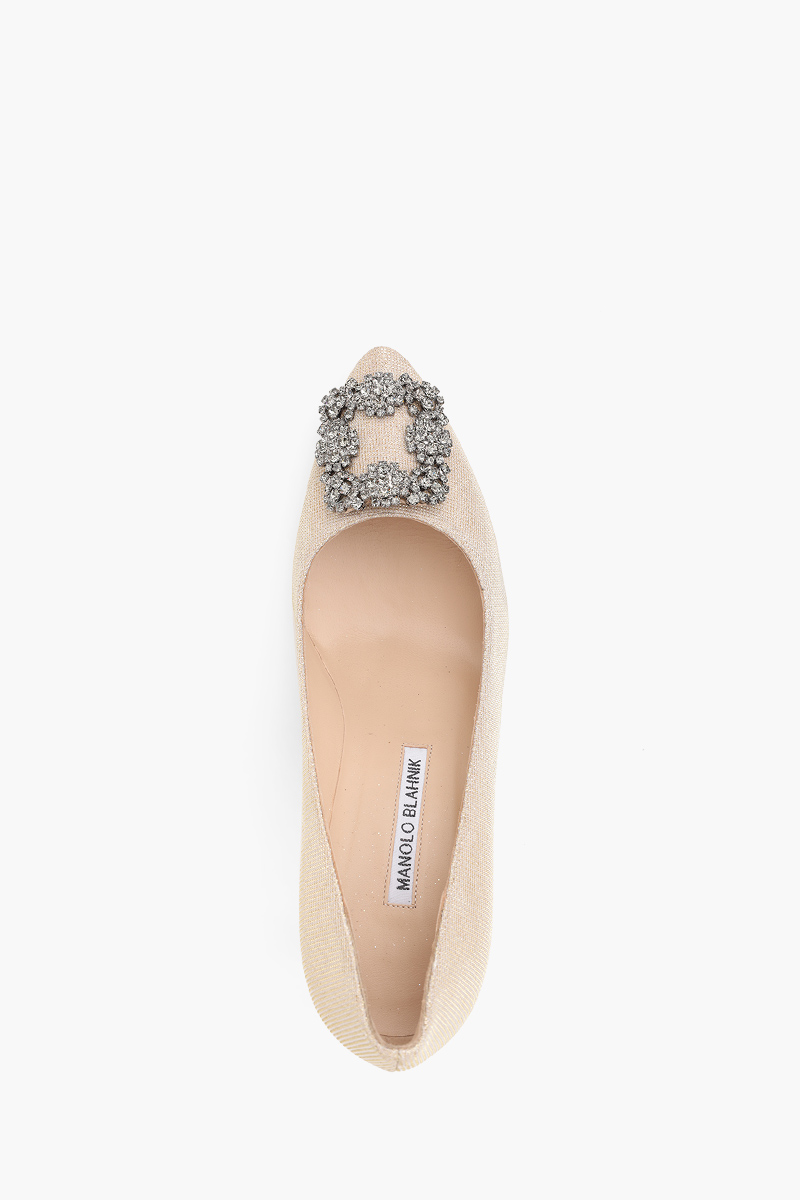 MANOLO BLAHNIK Hangisi 7cm Pumps in Beige Glittered with Dark Crystal 3