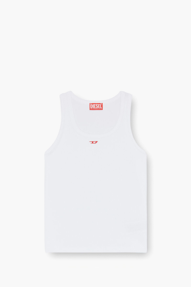 DIESEL Women T-Anky-D Tank Top in White with Embroidered D Patch 0