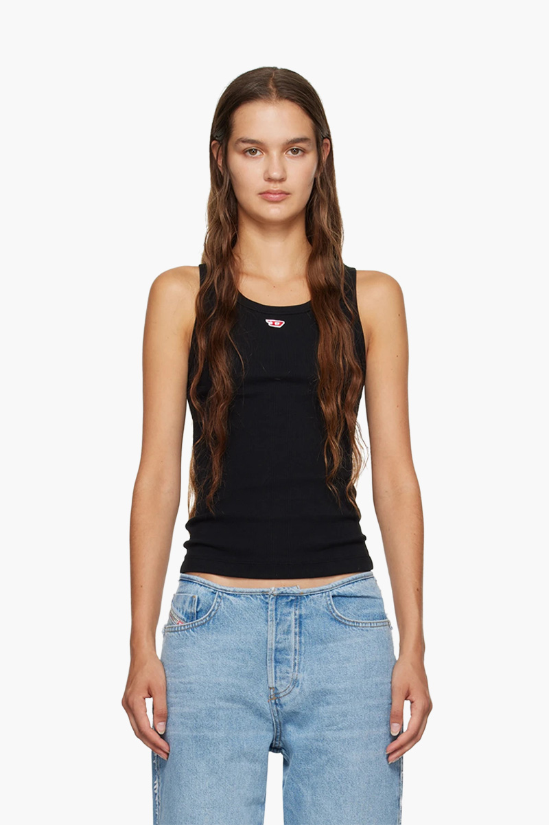 DIESEL Women T-Anky-D Tank Top in Black with Embroidered D Patch 0