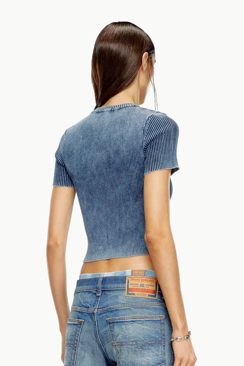 DIESEL Women M-Anchor-A-SS Knitted Crop Top in Blue Cotton 2