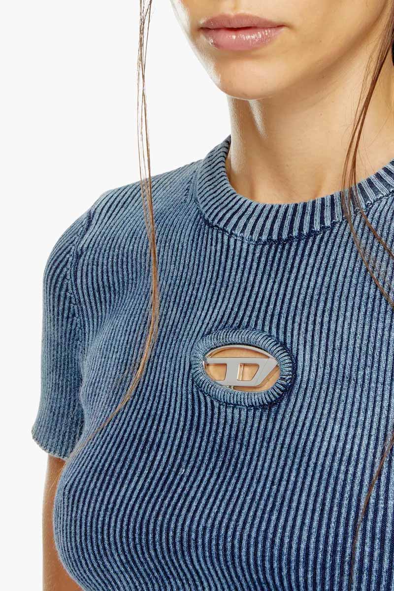 DIESEL Women M-Anchor-A-SS Knitted Crop Top in Blue Cotton 3