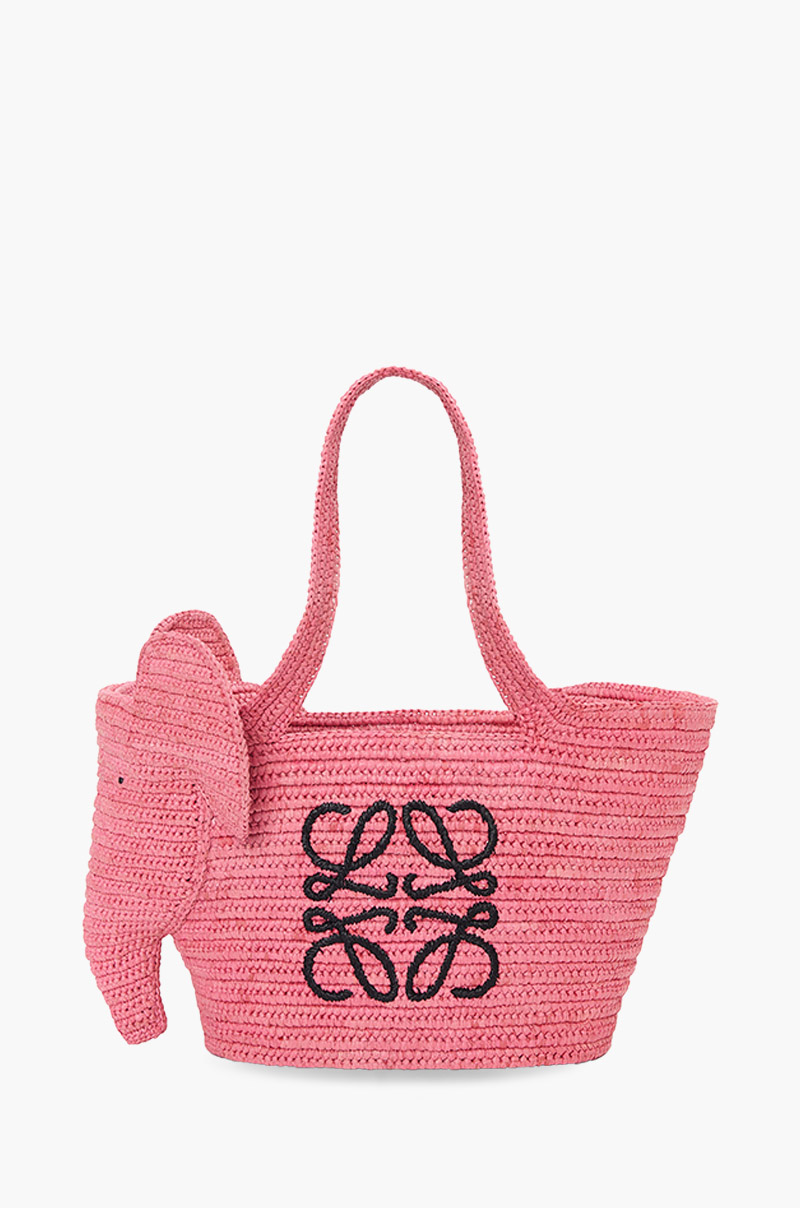 LOEWE Small Elephant Basket Bag in Sunset Pink Raffia
 0