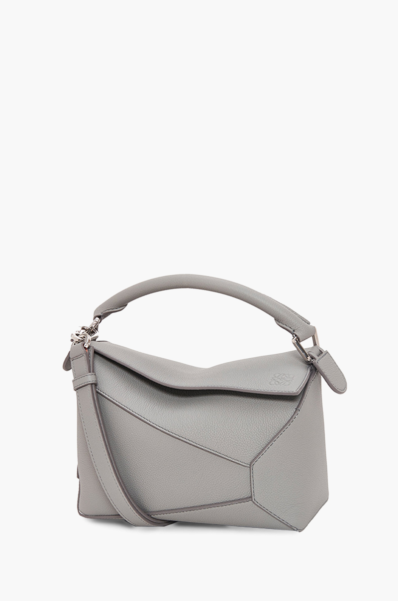 LOEWE Small Puzzle Edge Bag in Pearl Grey Soft Grained Calfskin 0