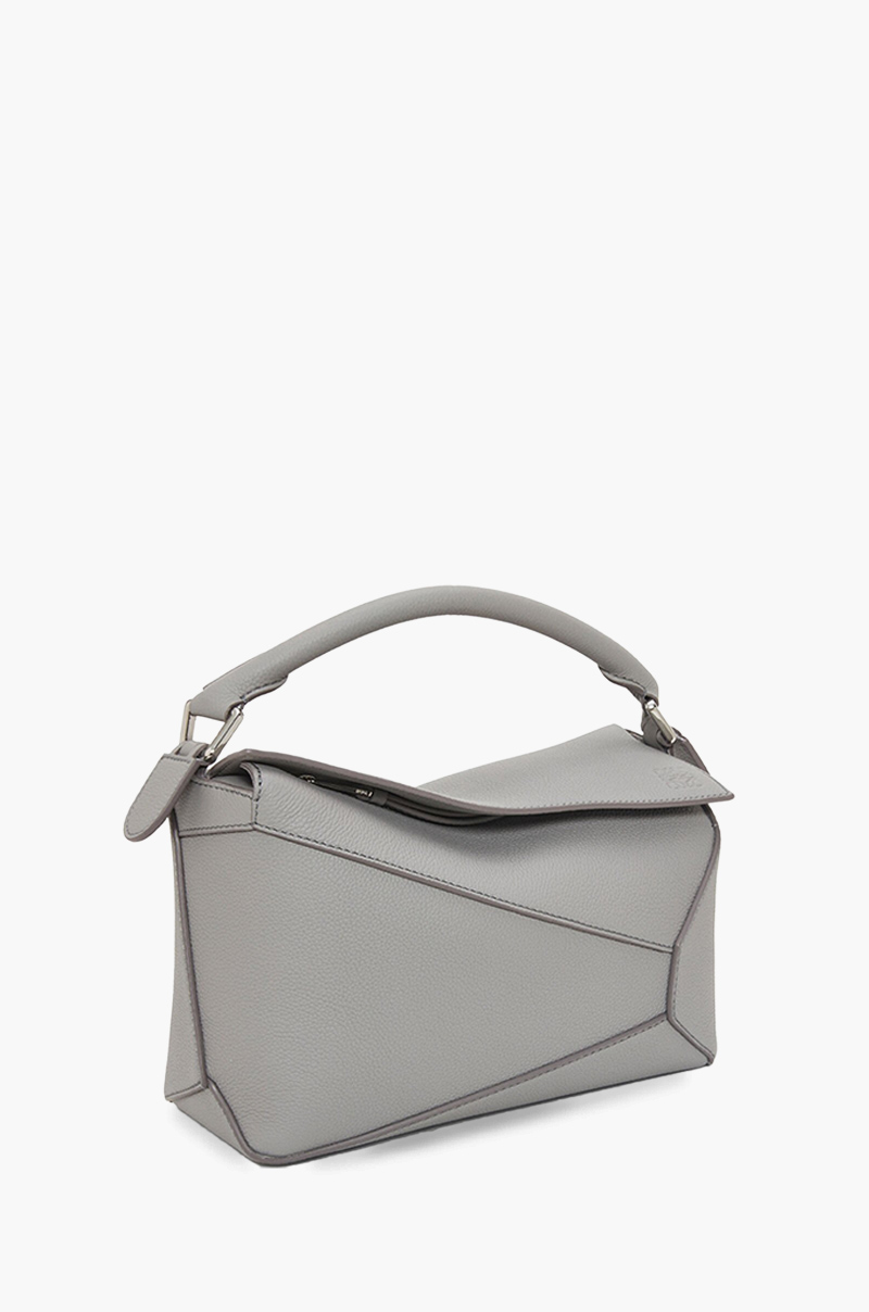 LOEWE Small Puzzle Edge Bag in Pearl Grey Soft Grained Calfskin 2