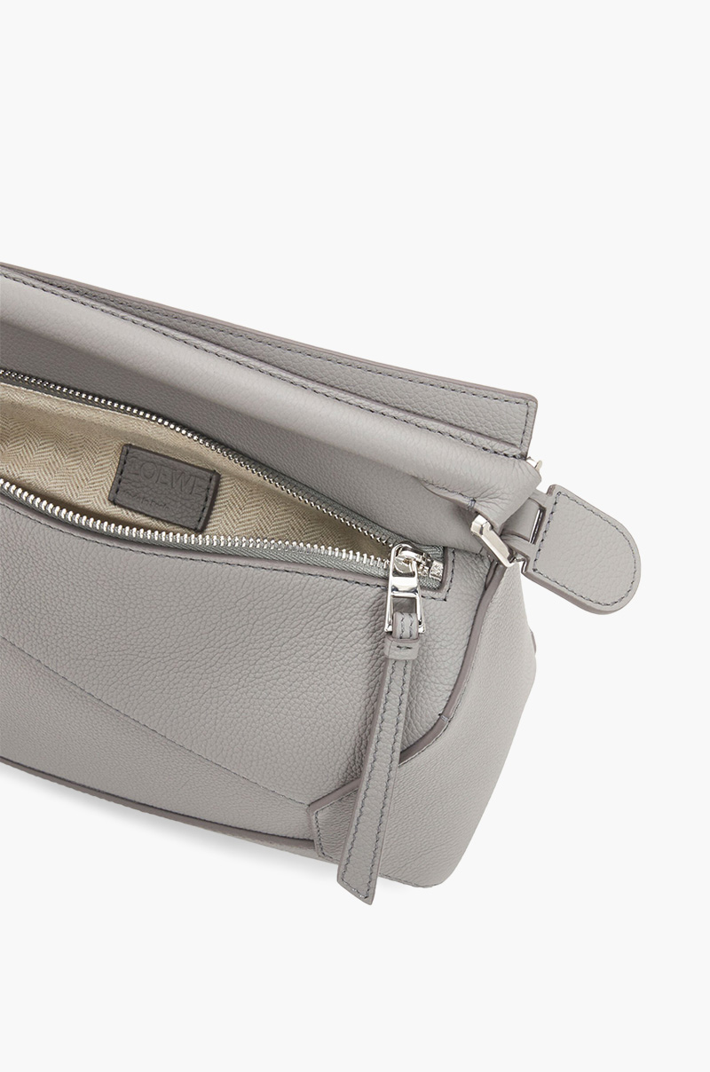 LOEWE Small Puzzle Edge Bag in Pearl Grey Soft Grained Calfskin 4