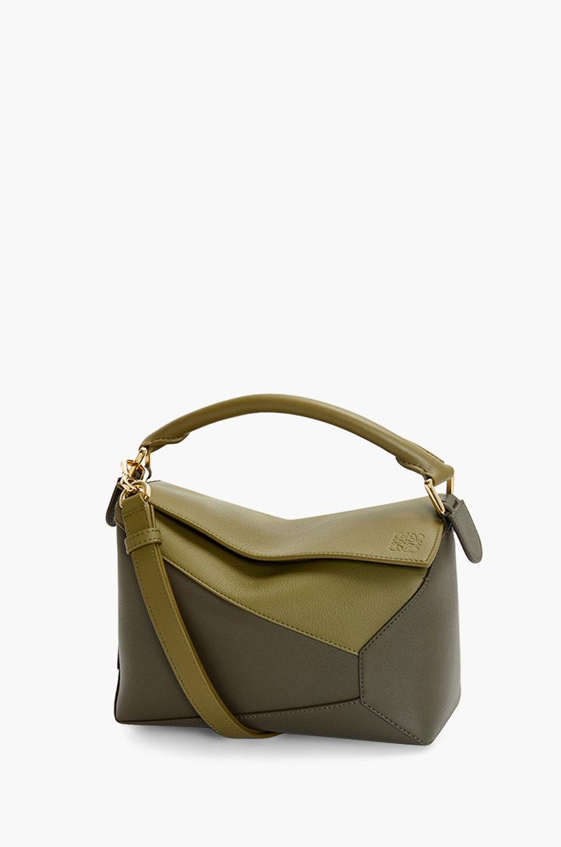 LOEWE Small Puzzle Bag in Olive Green/Khaki Green Classic Calfskin 0