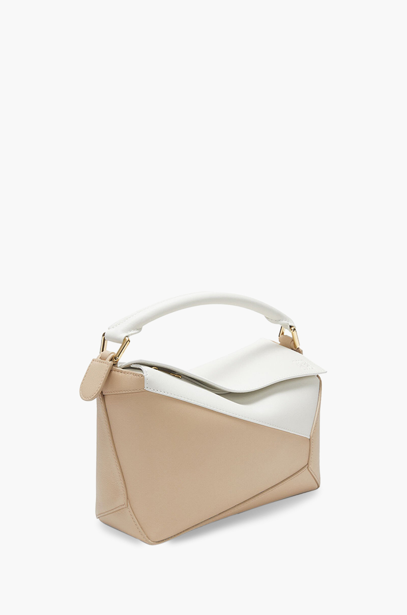 LOEWE Small Puzzle Bag in Soft White/Paper Craft Classic Calfskin 2