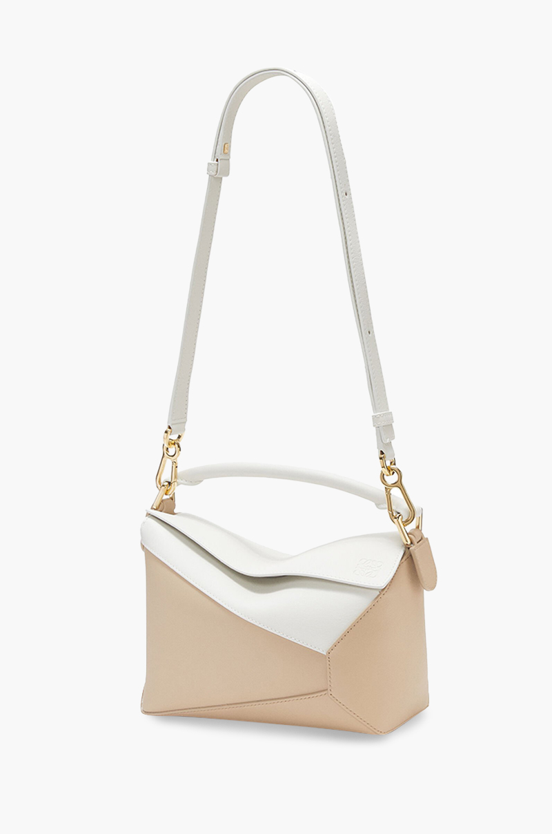 LOEWE Small Puzzle Bag in Soft White/Paper Craft Classic Calfskin 3