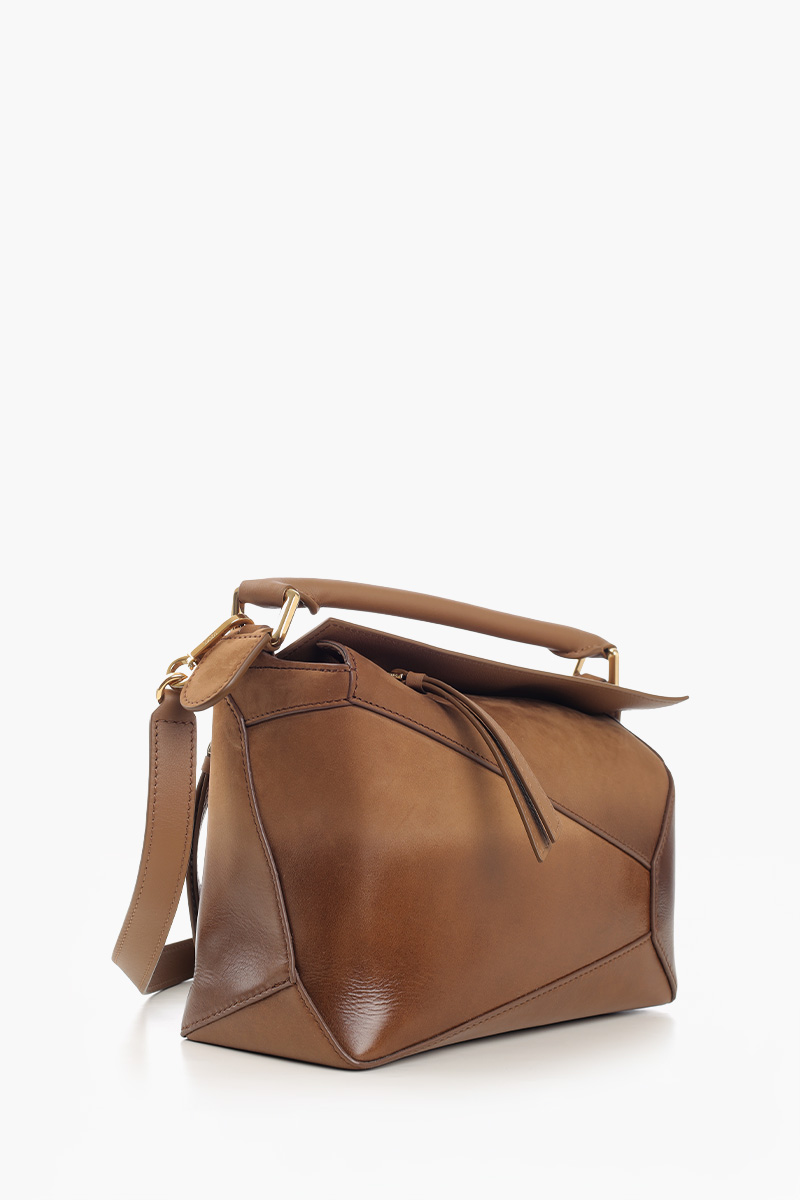 LOEWE Small Puzze Edge Bag in Mocca Gradient Patent Nubuck 1