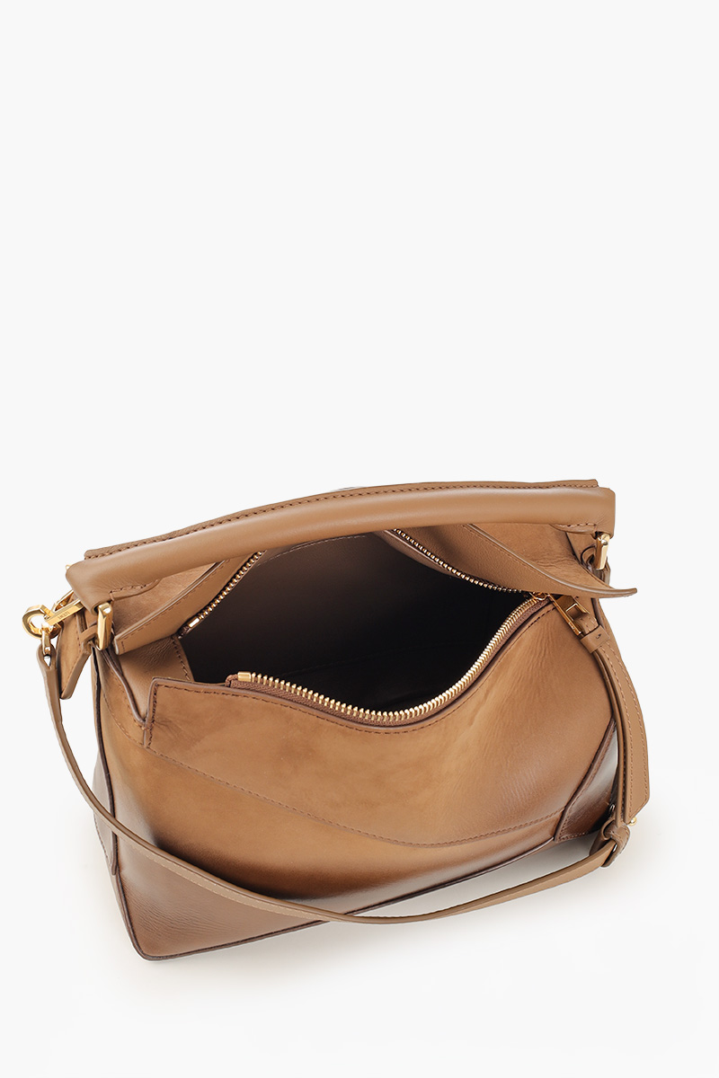 LOEWE Small Puzze Edge Bag in Mocca Gradient Patent Nubuck 3