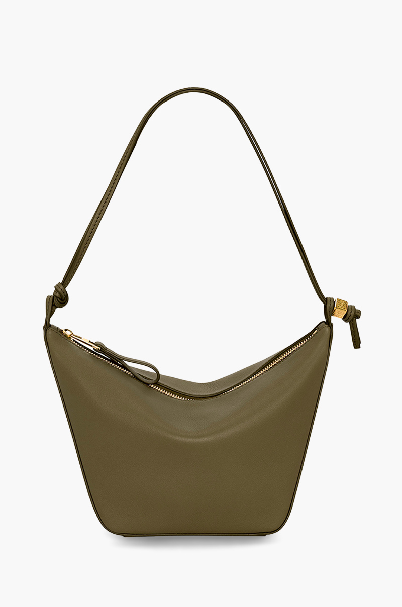 LOEWE Mini Hammock Hobo Bag in Dark Khaki Green Classic Calfskin 0