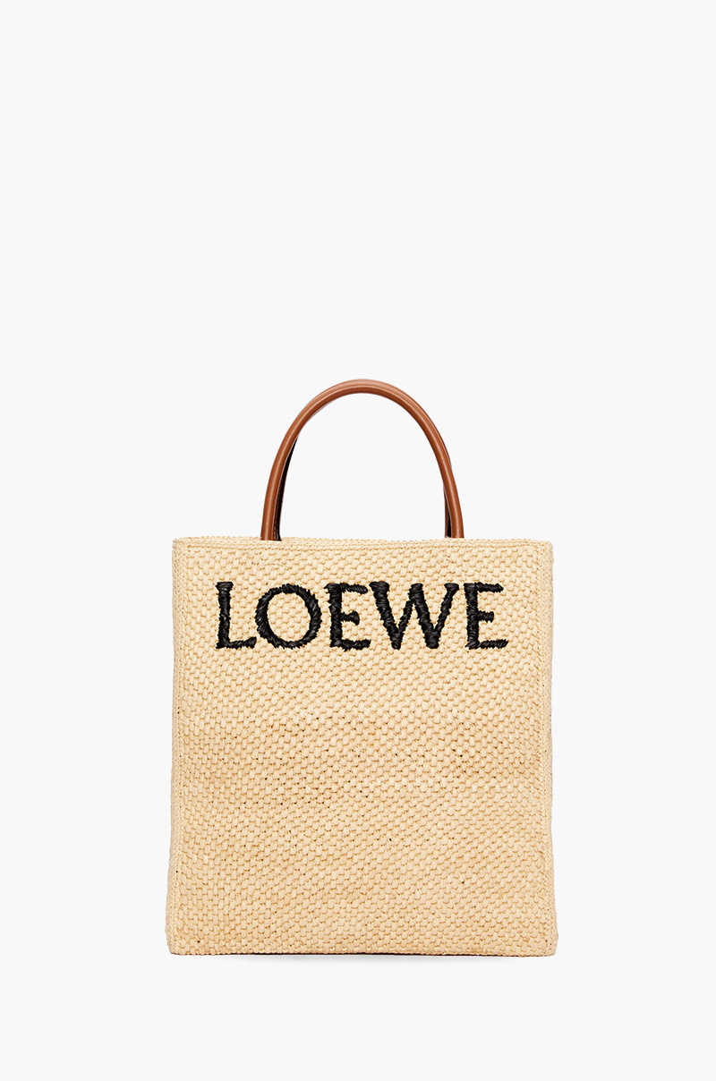 LOEWE A4 Logo Signature Standart Tote Bag in Natural/Black Raffia 0