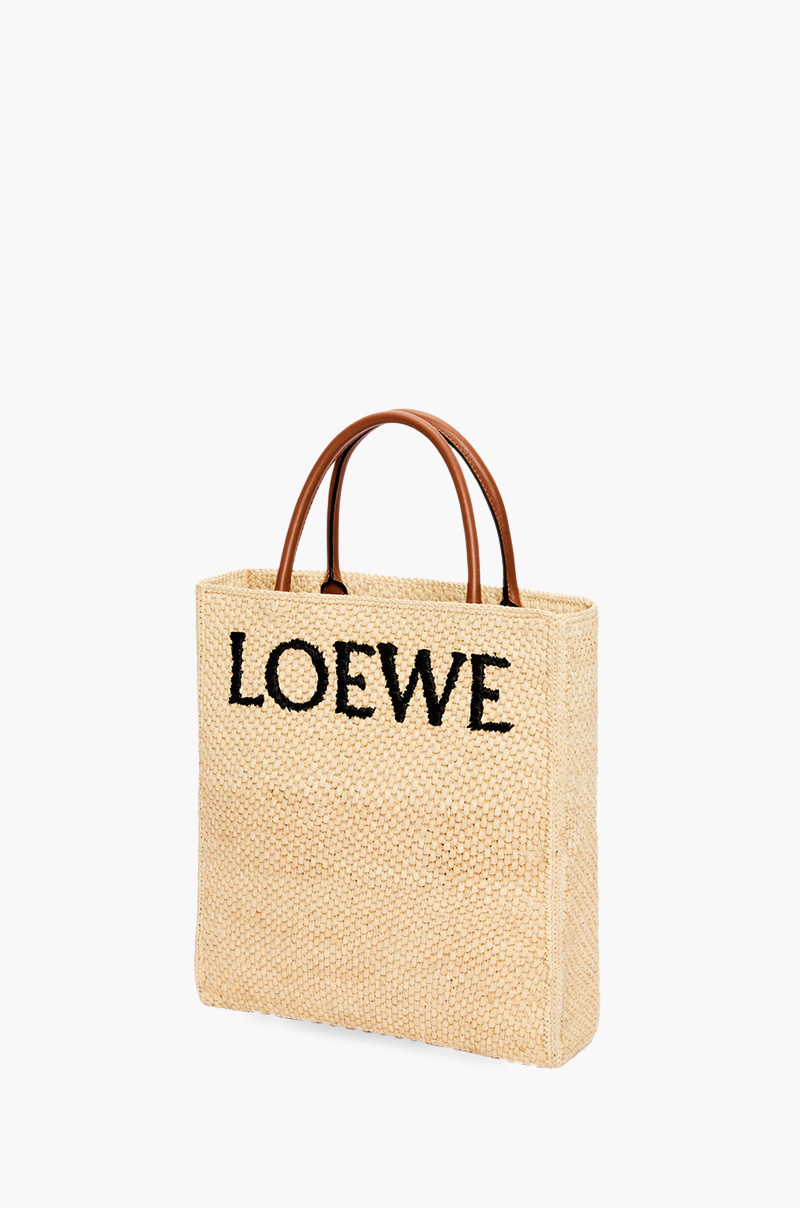 LOEWE A4 Logo Signature Standart Tote Bag in Natural/Black Raffia 2