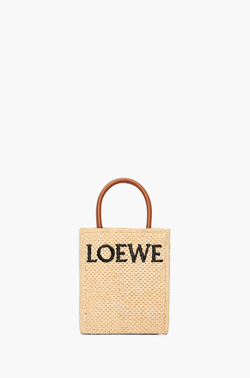 LOEWE A5 Logo Signature Standart Tote Bag in Natural/Black Raffia 0