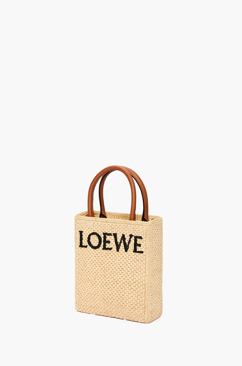 LOEWE A5 Logo Signature Standart Tote Bag in Natural/Black Raffia 2