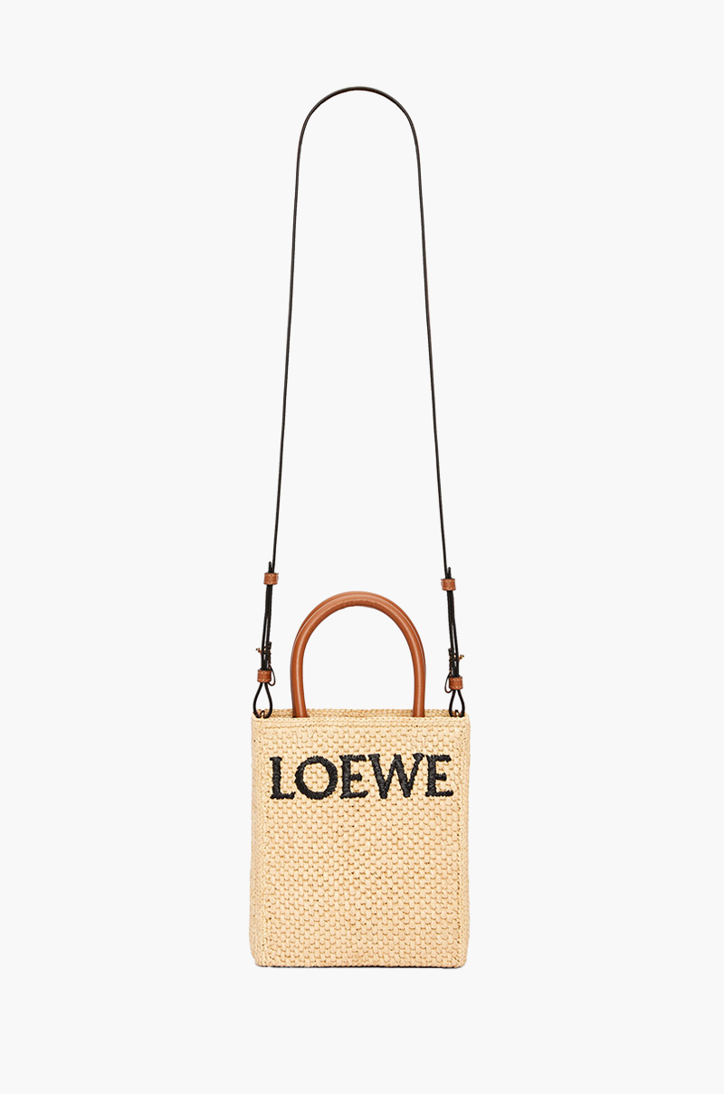 LOEWE A5 Logo Signature Standart Tote Bag in Natural/Black Raffia 3