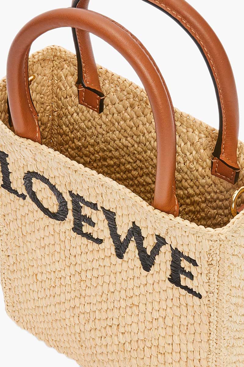 LOEWE A5 Logo Signature Standart Tote Bag in Natural/Black Raffia 4