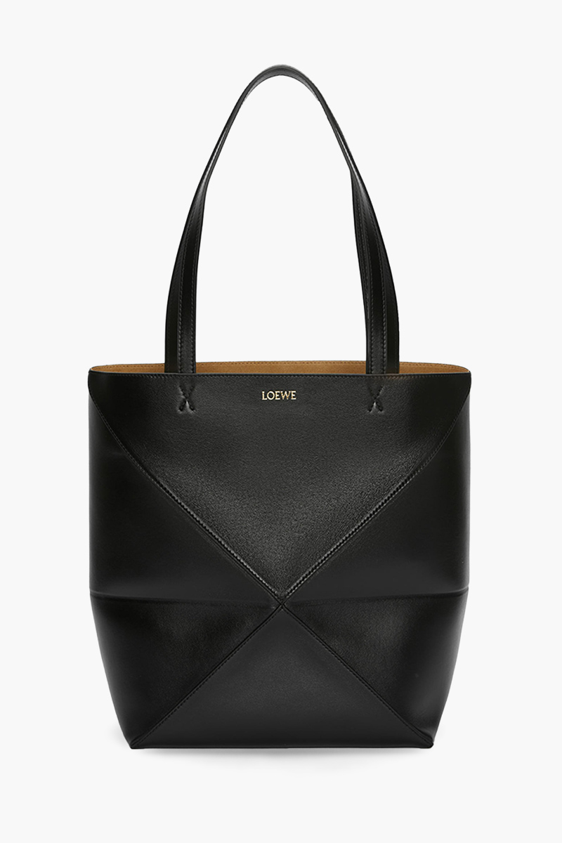 LOEWE Medium Puzzle Fold Tote Bag in Black Shiny Calfskin 0