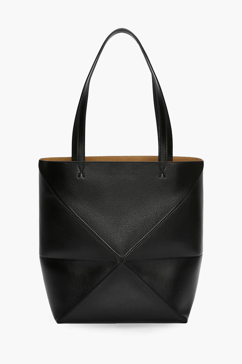 LOEWE Medium Puzzle Fold Tote Bag in Black Shiny Calfskin 1