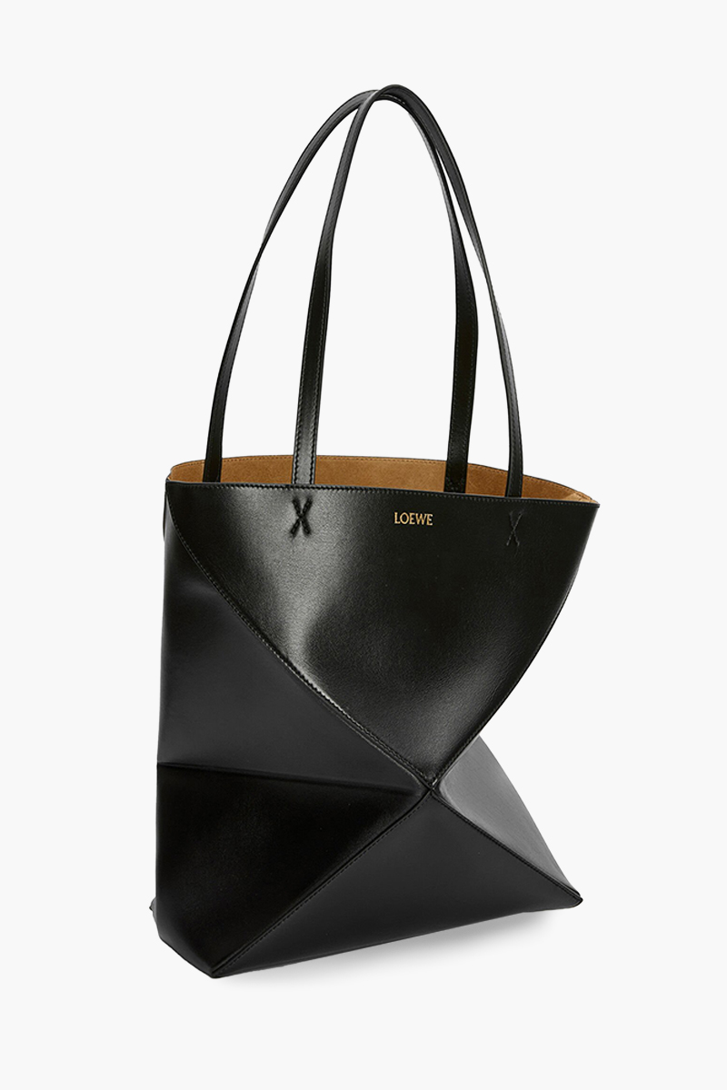 LOEWE Medium Puzzle Fold Tote Bag in Black Shiny Calfskin 2